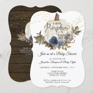 Invitation Baby shower de Citrouille blanc rustique bleu mari