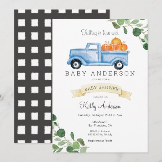 Invitation Baby shower de Citrouille Blue Truck (Devant / Derrière)