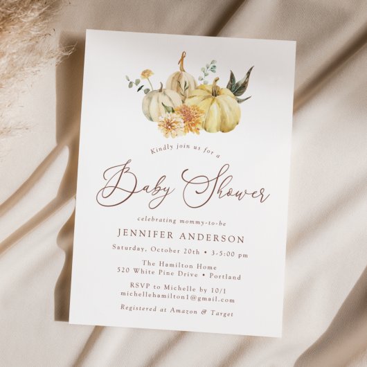 Invitation Baby shower de Citrouille d'automne rustique