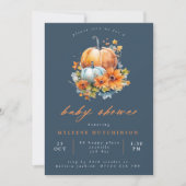 Invitation Baby shower de Citrouille Floral Marine & Orange (Devant)