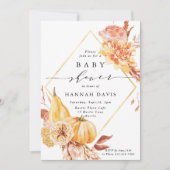 Invitation Baby shower de Citrouille Floral Rustic Fall Gold (Devant)