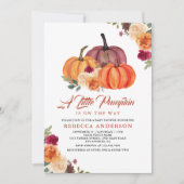 Invitation Baby shower de Citrouille Floral Rustique Burnt Or (Devant)