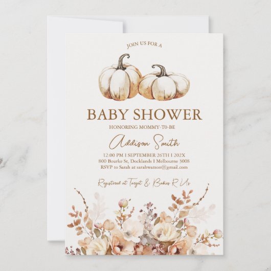 Invitation Baby shower de Citrouille moderne Brown beige (Devant)