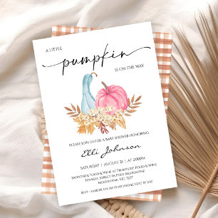 Invitation Baby shower de Citrouille rose bleu Rustique Autom
