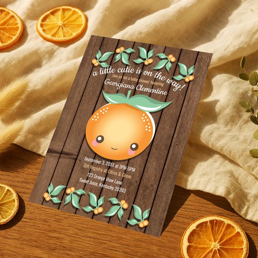 Invitation Baby shower de Clementines de Citrus rustiques Lit