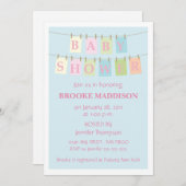 Invitation Baby shower de clothesline rose (Devant / Derrière)