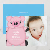 Invitation Baby shower de cochon bleu (Devant / Derrière)