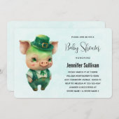 Invitation Baby shower de cochon de la Saint Patrick de la Fê (Devant / Derrière)