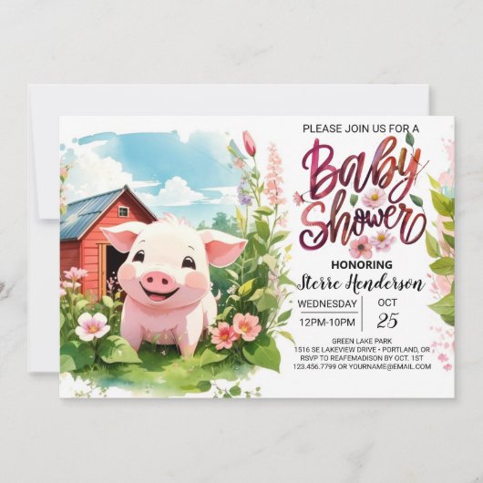 Invitation Baby shower de cochons de ferme Boho Bliss (Devant)