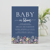 Invitation Baby shower de code QR Bleu de la marine Fleur sau (Debout devant)