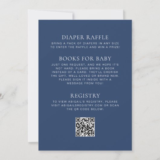 Invitation Baby shower de code QR Bleu de la marine Fleur sau (Dos)
