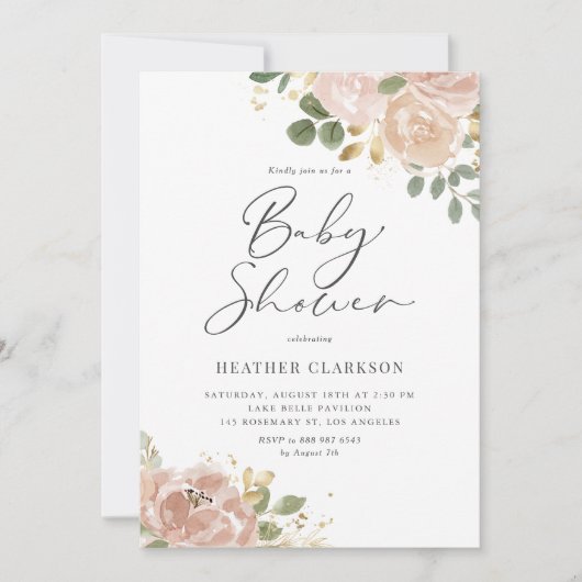 Invitation Baby shower de code QR Boho Mauve Peach Flower (Devant)