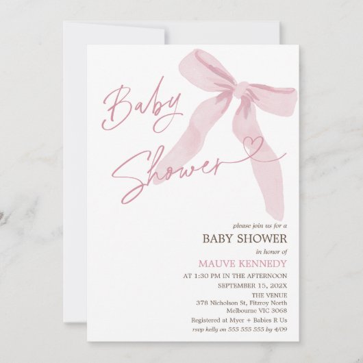 Invitation Baby shower de code QR de Bow rose moderne (Devant)