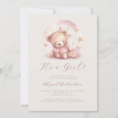 Invitation Baby shower de code QR de fille d'ours d'aquarelle (Devant)