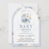 Invitation Baby shower de code QR en bleu et blanc Dusty (Devant)