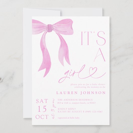 Invitation Baby shower de code QR pour fille rose moderne (Devant)