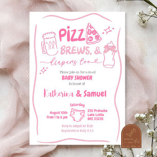 Invitation Baby shower de coEd Pizza, Brews et Diapers roses