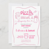 Invitation Baby shower de coEd Pizza, Brews et Diapers roses (Devant)