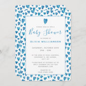 Invitation Baby shower de coeur bleu (Devant / Derrière)