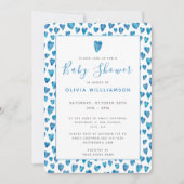Invitation Baby shower de coeur bleu (Devant)