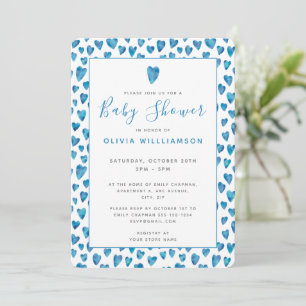 Invitation Baby shower de coeur bleu