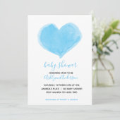 Invitation Baby shower de coeur bleu aquarelle (Debout devant)