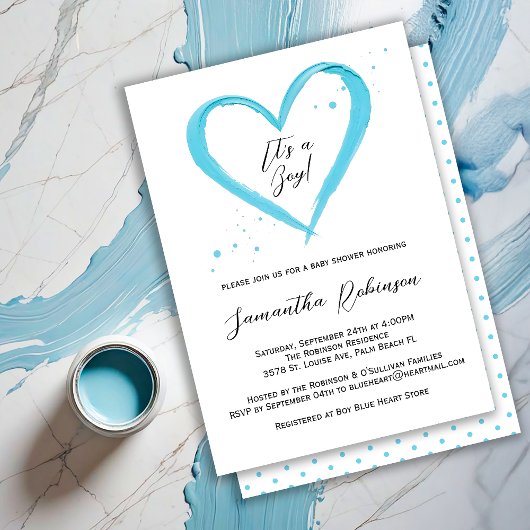 Invitation Baby shower de coeur bleu Dusty pour bébé moderne