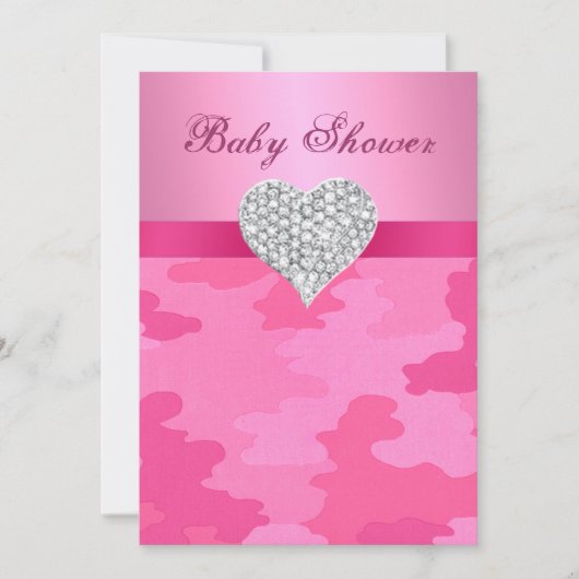 Invitation Baby shower de coeur de Camo rose Diamo (Devant)