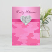 Invitation Baby shower de coeur de Camo rose Diamo (Debout devant)