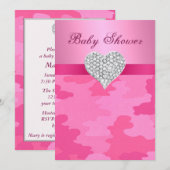 Invitation Baby shower de coeur de Camo rose Diamo (Devant / Derrière)