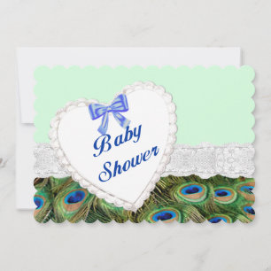 Invitation Baby shower de coeur de dentelle Peacock Invitatio