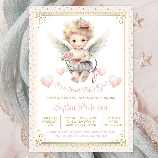 Invitation Baby shower de coeur de la fille Valentine Cherub