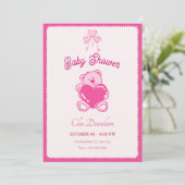 Invitation Baby shower de coeur de poupée rose (Debout devant)