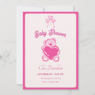 Invitation Baby shower de coeur de poupée rose