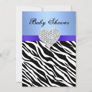 Invitation Baby shower de coeur en diamant bleu Zèbre Invitat