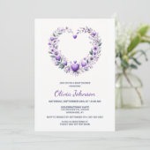 Invitation Baby shower de coeur floral pourpre (Debout devant)
