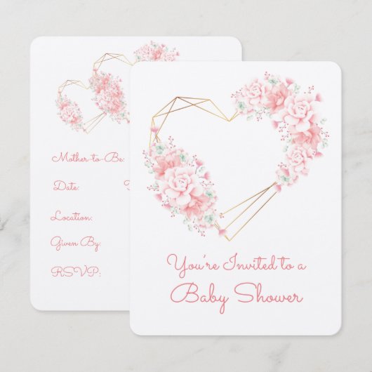 Invitation Baby shower de coeur précieux (Devant / Derrière)