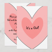 Invitation Baby shower de coeur rose (Devant / Derrière)