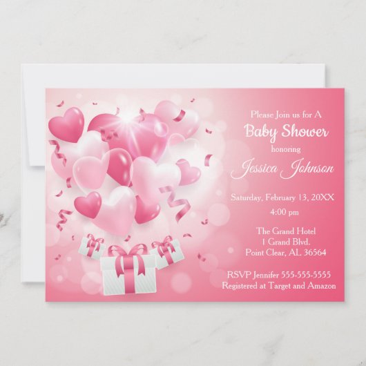 Invitation Baby shower de coeur rose et blanc Valentine (Devant)