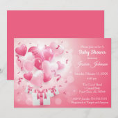 Invitation Baby shower de coeur rose et blanc Valentine (Devant / Derrière)