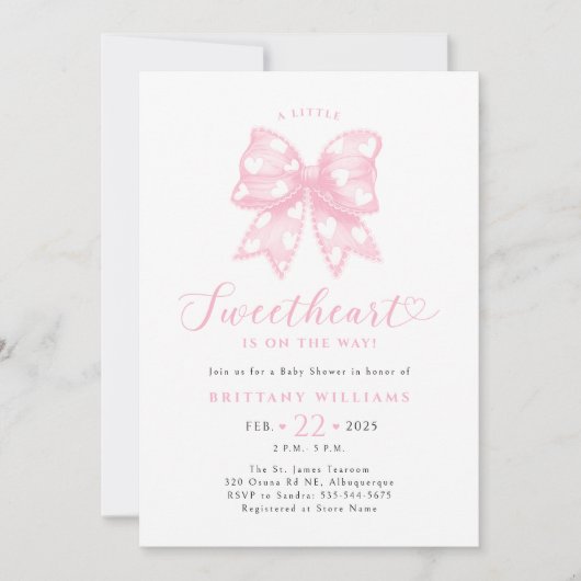 Invitation Baby shower de Coeurs de Bow Rose (Devant)