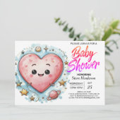 Invitation Baby shower de Coeurs roses et amoureux moderne (Debout devant)
