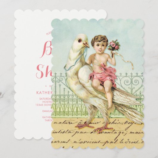 Invitation Baby shower de colombe et d'ange de blanc (Devant / Derrière)