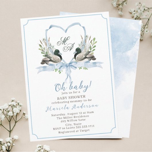 Invitation Baby shower de colvert de canard d'eau moderne