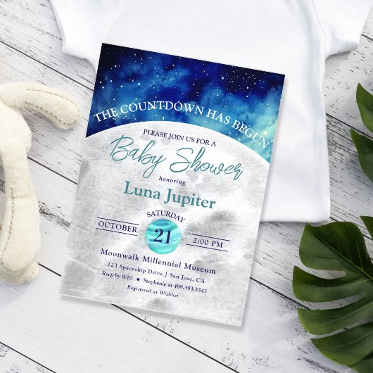 Invitation Baby shower de compte à rebours de la lune et des 