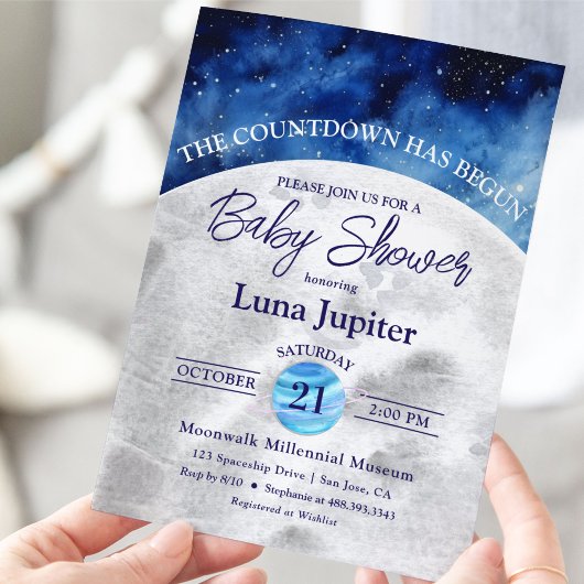 Invitation Baby shower de compte à rebours Space Moon et Star