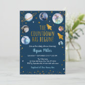 Invitation Baby shower de compte d'espace Blue Gold Galaxy (Debout devant)