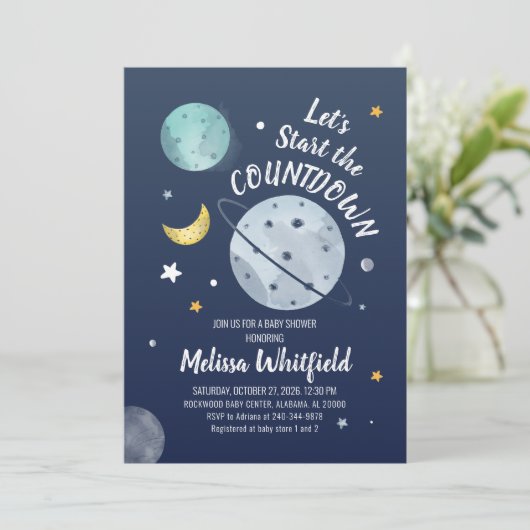 Invitation Baby shower de compte d'espace extra-atmosphérique (Debout devant)
