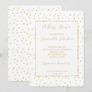 Invitation Baby shower de Confetti blanc et or brillant