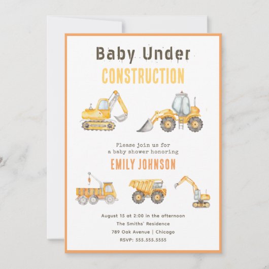 Invitation Baby shower de construction (Devant)